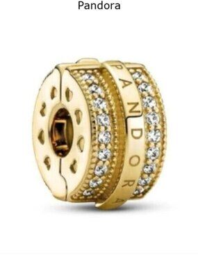 Pandora Sparkling Pav?? Lines & Logo Clip Charm